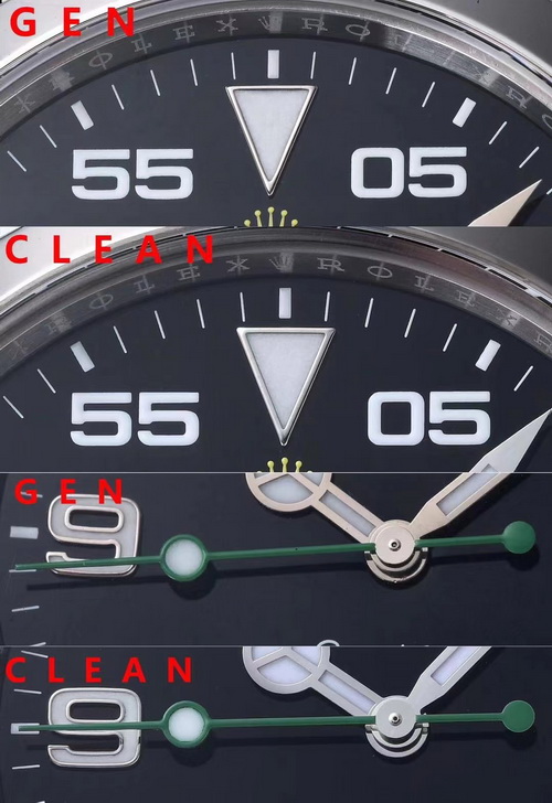 Comparison of Genuine and Replica CLEAN/C Factory Rolex Air-King 126900 第6张