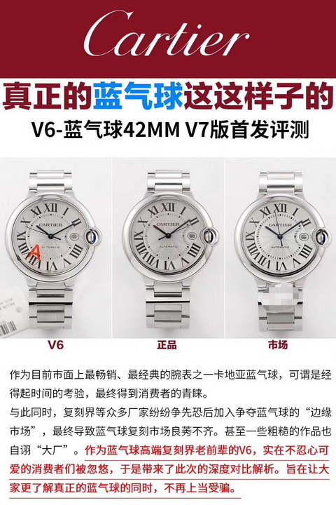 Comparison Review of V6 Factory BALLON BLEU DE CARTIER CLONE WATCH 42mm W69012Z4 第1张