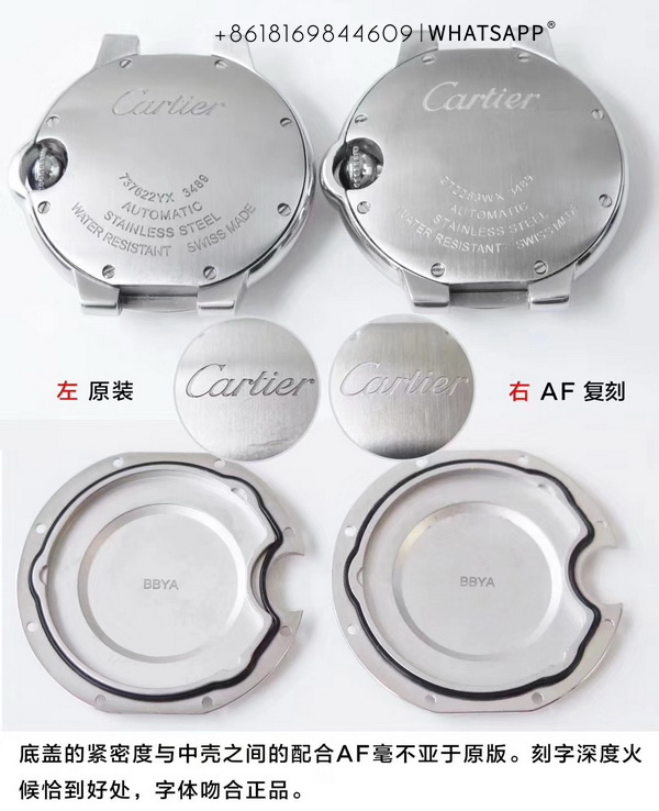 Comparison of Top Replica BALLON BLEU DE CARTIER 33mm with Genuine Product 第7张