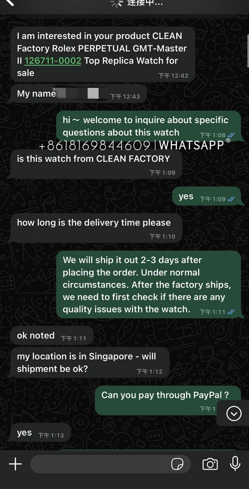 Transaction record of a Singaporean customer purchasing a Rolex PERPETUAL GMT. 第1张